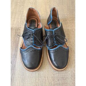 Mini Market Black Blue Trim Leather Cutout Oxford Shoes Women 7.5 EU 38 Portugal